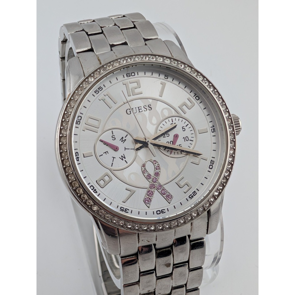 Guess Watch Women 40mm Case Breast Cancer Awareness 7.25" Band- New Battery